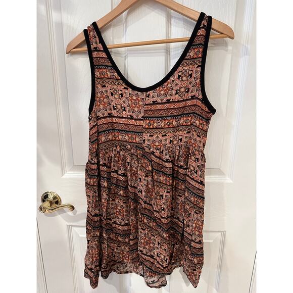 Love by Design Sleeveless Dress XS Rust Black Boho Print Rayon Scoop Neck - Picture 4 of 5
